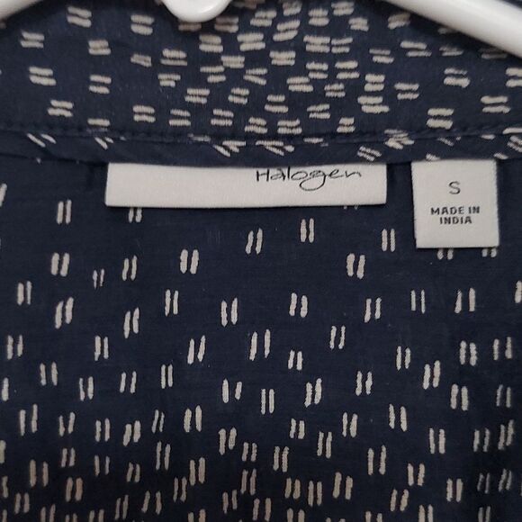 Silk & Cotton Blue Abstract Semi-Sheer Button Up Blouse Size Small - Picture 2 of 8